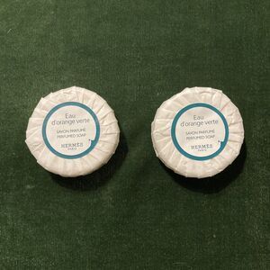 NEW HERMÈS Paris EAU D'ORANGE VERTE Perfumed SOAP 2” Round .7 Oz Travel Lot Of 2